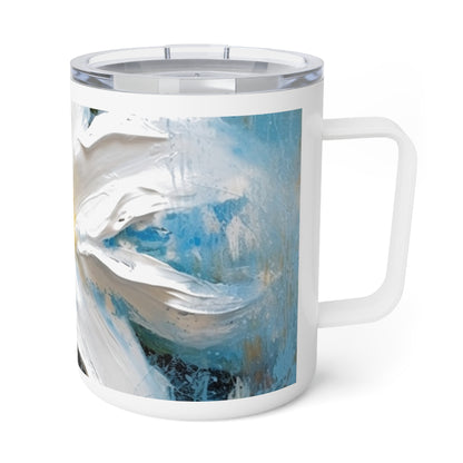 Ethereal Elegance: Insulated Coffee Mug featuring an Abstract Oil Painting of Jasmine