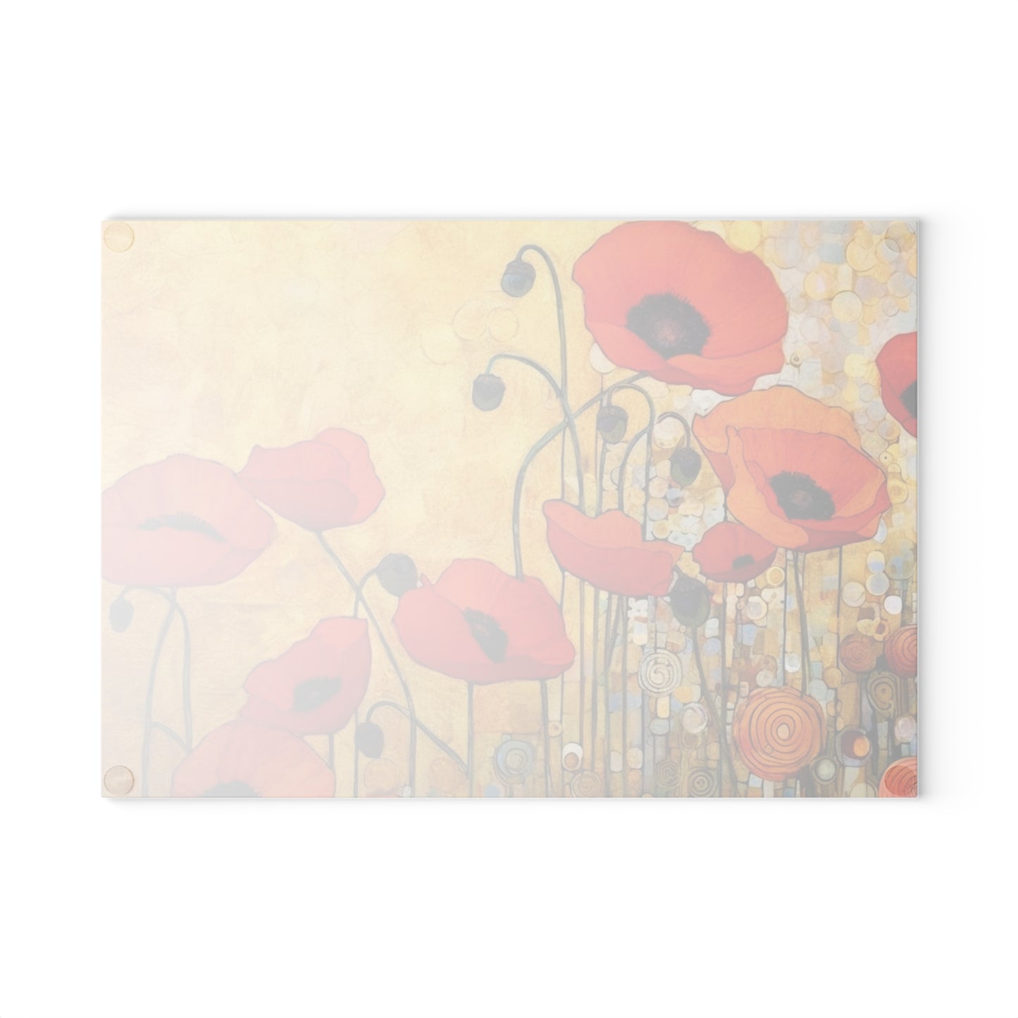 Glass Cutting Board Adorned with Gustav Klimt's Poppies