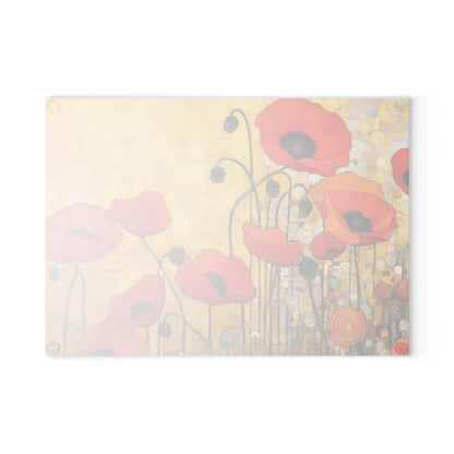 Glass Cutting Board Adorned with Gustav Klimt's Poppies