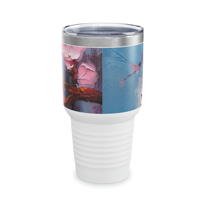 Artistic Elegance: Abstract Oil Painting Cherry Blossom Ringneck Tumbler