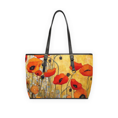 Elevate Your Style: PU Leather Shoulder Bag Adorned with Gustav Klimt's Poppies