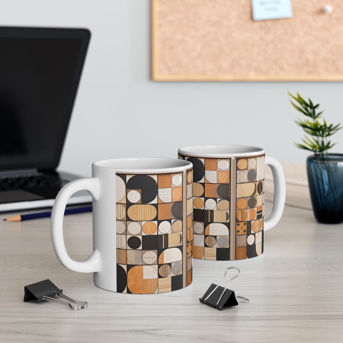 Circular Mosaic Ceramic Mug: Geometric Simplicity in Earthy Tones