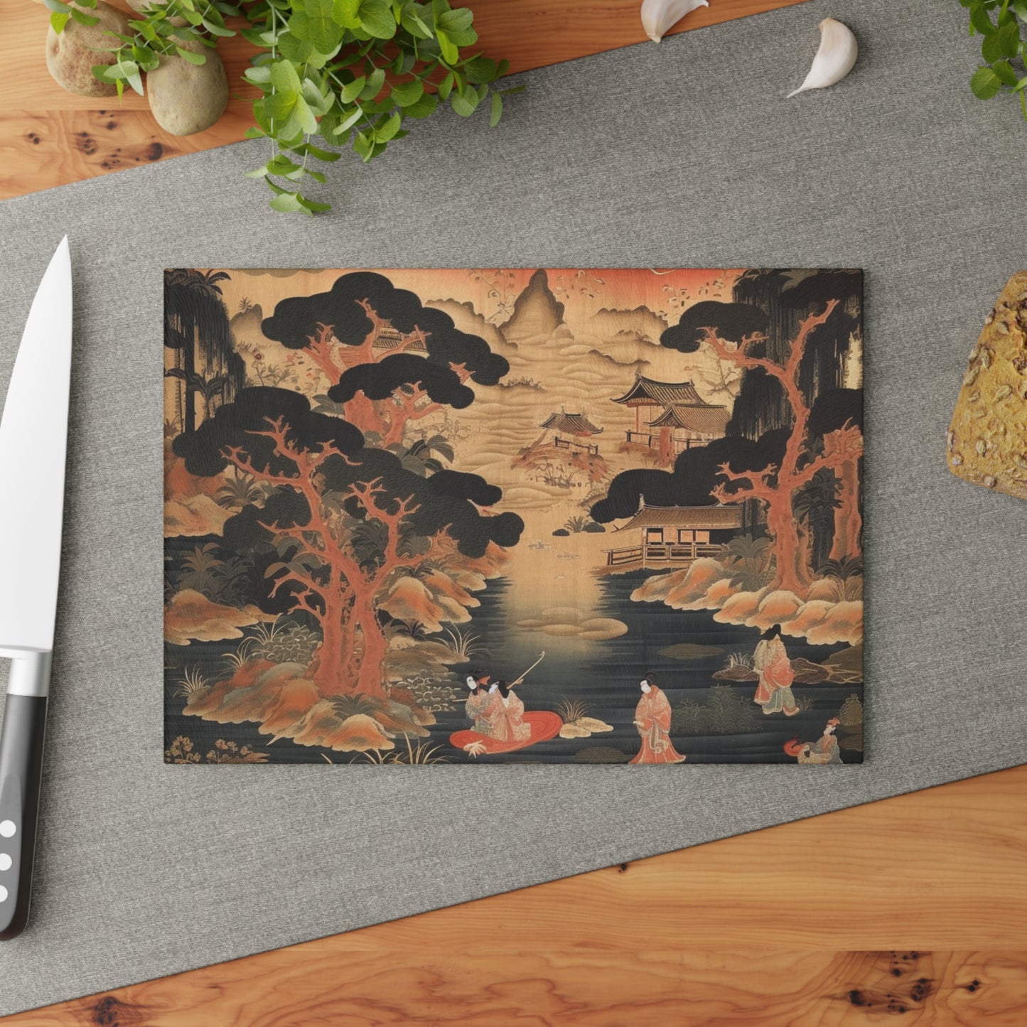 Custom Japanese Tapestry Glass Cutting Board: Your Personalized Artistic Statement