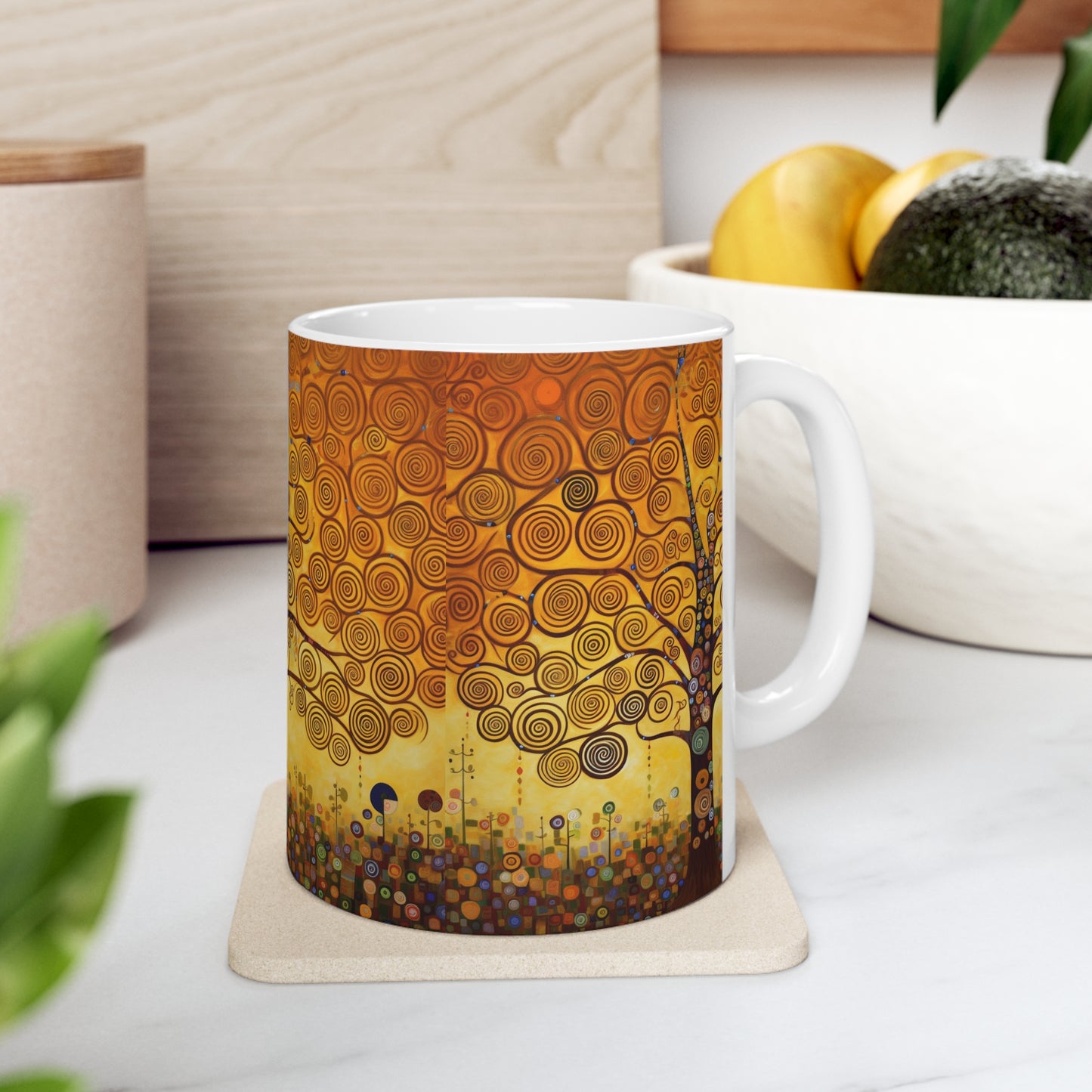 Symbolic Harmony: Gustav Klimt Tree of Life Ceramic Mug, Embrace Artistic Elegance