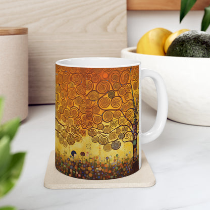 Symbolic Harmony: Gustav Klimt Tree of Life Ceramic Mug, Embrace Artistic Elegance