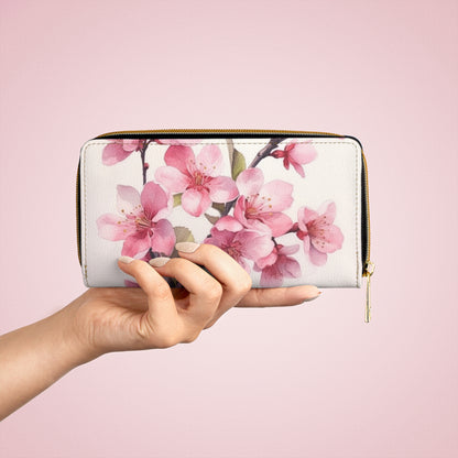 Artistic Flourish: Floral Watercolor Cherry Blossom Zipper Wallet