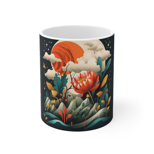 Simplicity Refined: Ceramic Mug with Minimalist Midcentury Modern Design and Abstract Art
