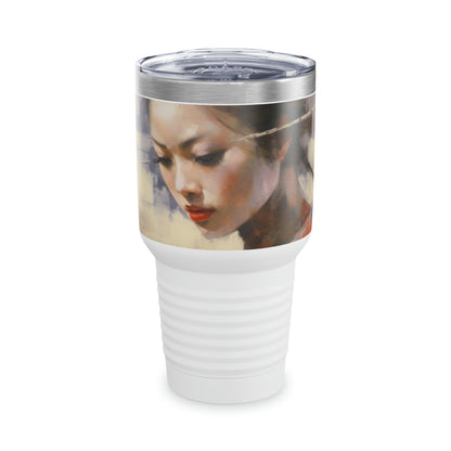 Japanese-Inspired Artistry: Abstract Oil Painting Ringneck Tumbler, Celebrating the Timeless Beauty of Geisha