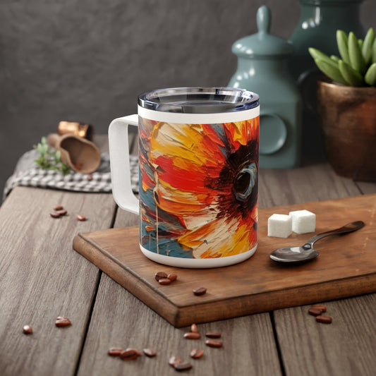 Poppy Symphony: Insulated Coffee Mug with Abstract Floral Artwork