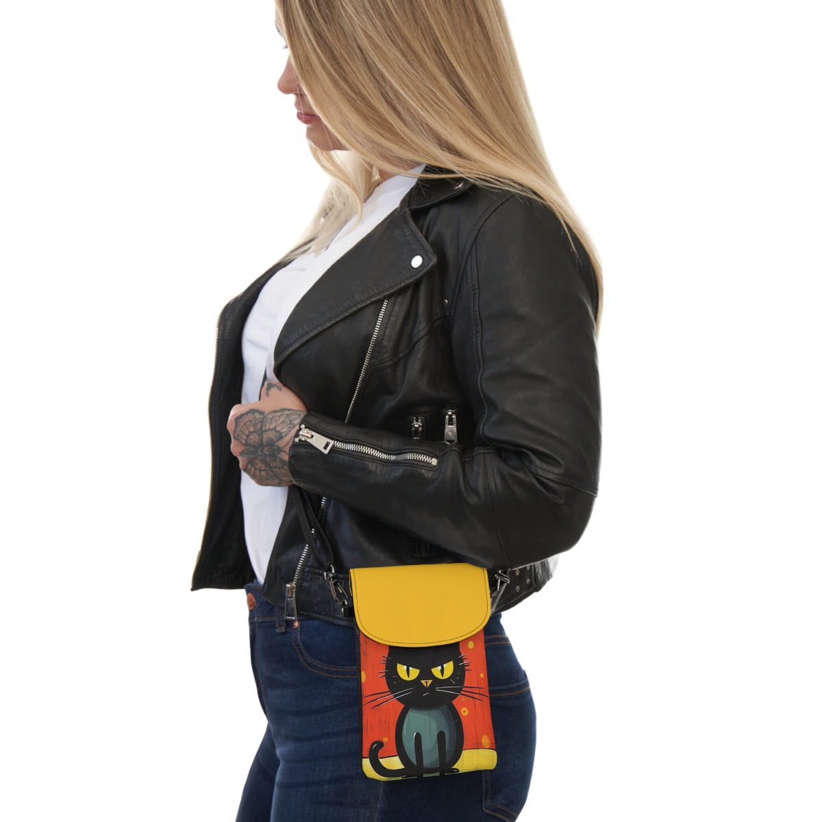 Fashionably Retro Feline: Midcentury Modern Small Cell Phone Wallet with a Vintage Cat-Inspired Flair