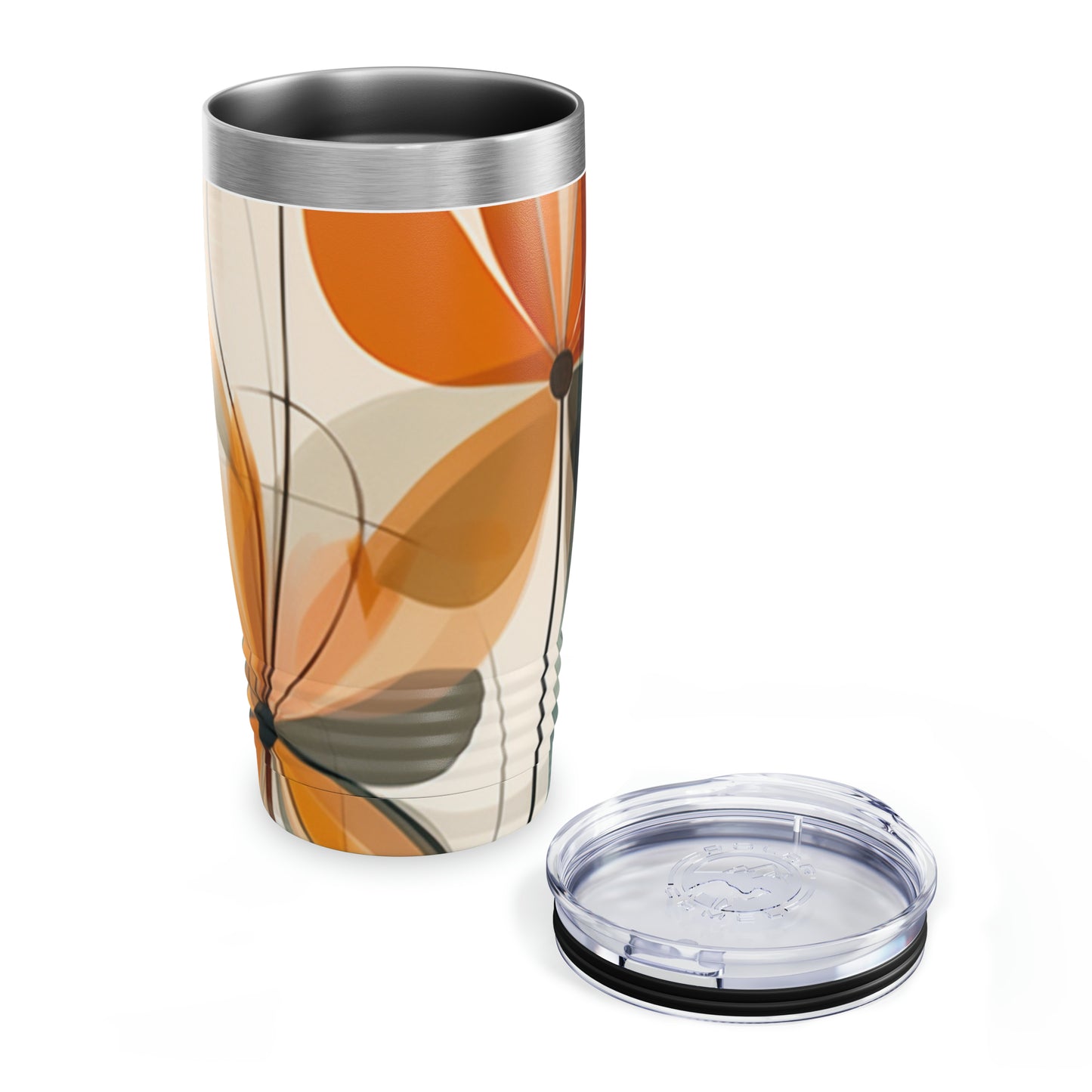 Botanical Chic: Flower Drawings and Minimalist Ringneck Tumbler Design with Midcentury Flair