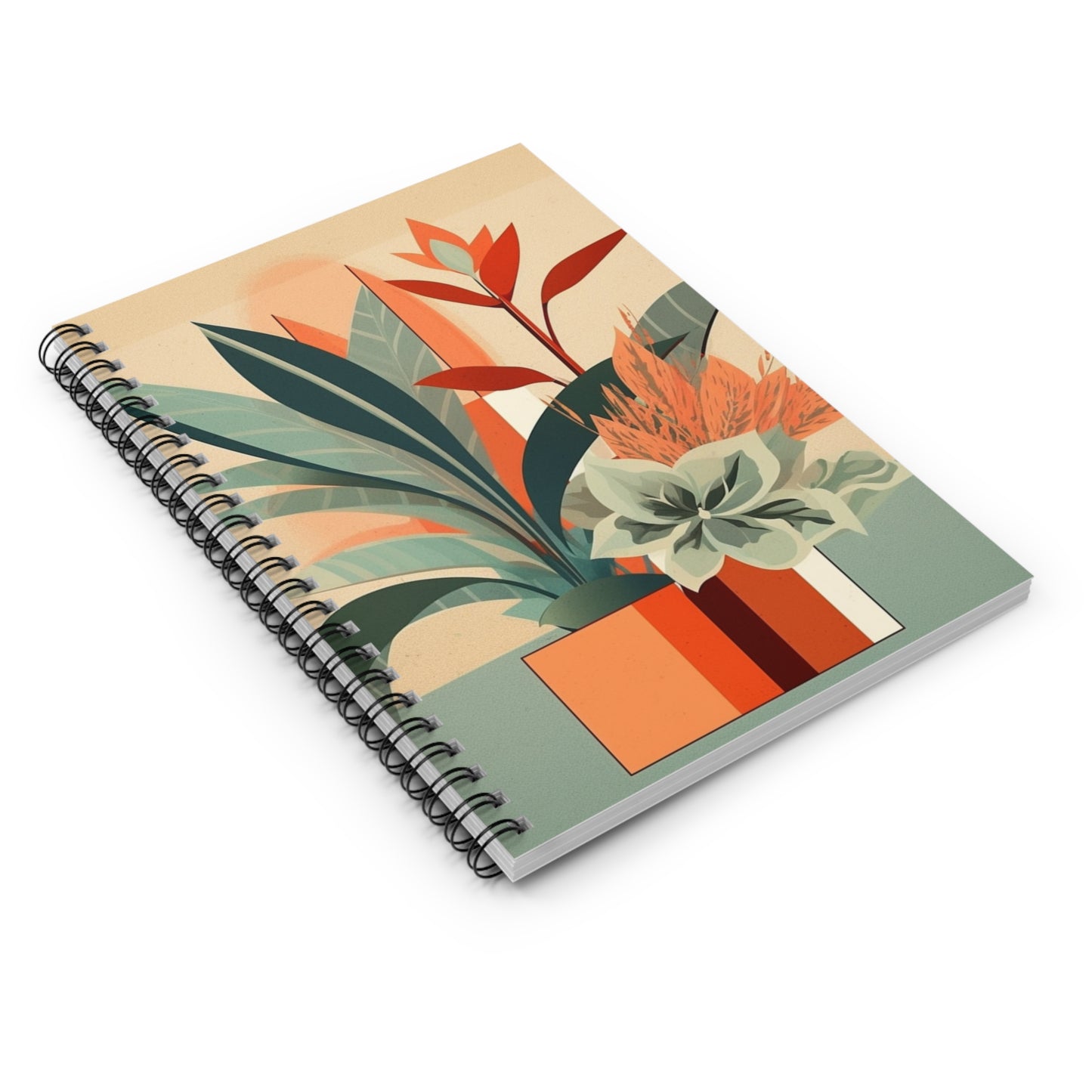 Floral Fusion: Atomic Age Spiral Notebook with Midcentury Modern Design and Flower Drawings