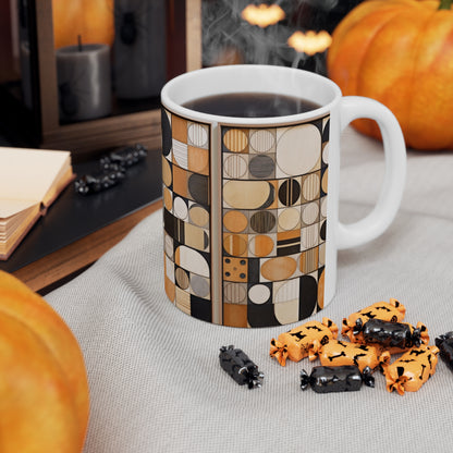 Circular Mosaic Ceramic Mug: Geometric Simplicity in Earthy Tones