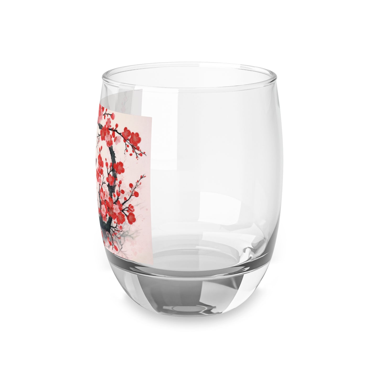 Cherry Blossom Delight: Whiskey Glass Adorned with Intricate Flower Drawings and Artistry