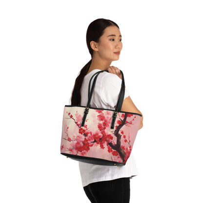 Artistic Floral Elegance: PU Leather Shoulder Bag Showcasing Exquisite Cherry Blossom Renderings