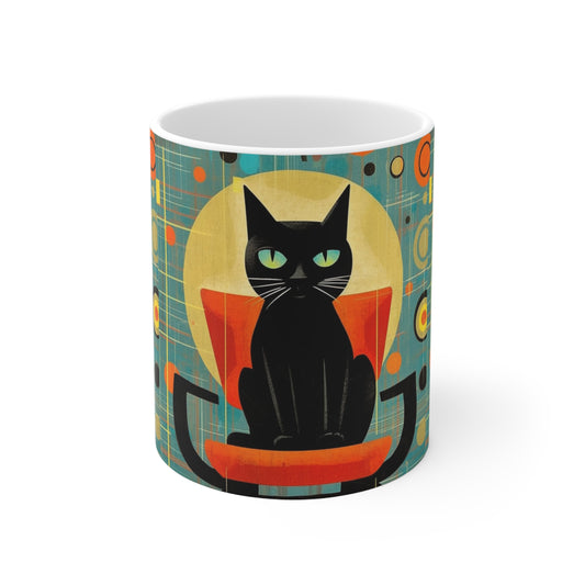 Midcentury Elegance: Retro Cat Mug for Modern Design Enthusiasts