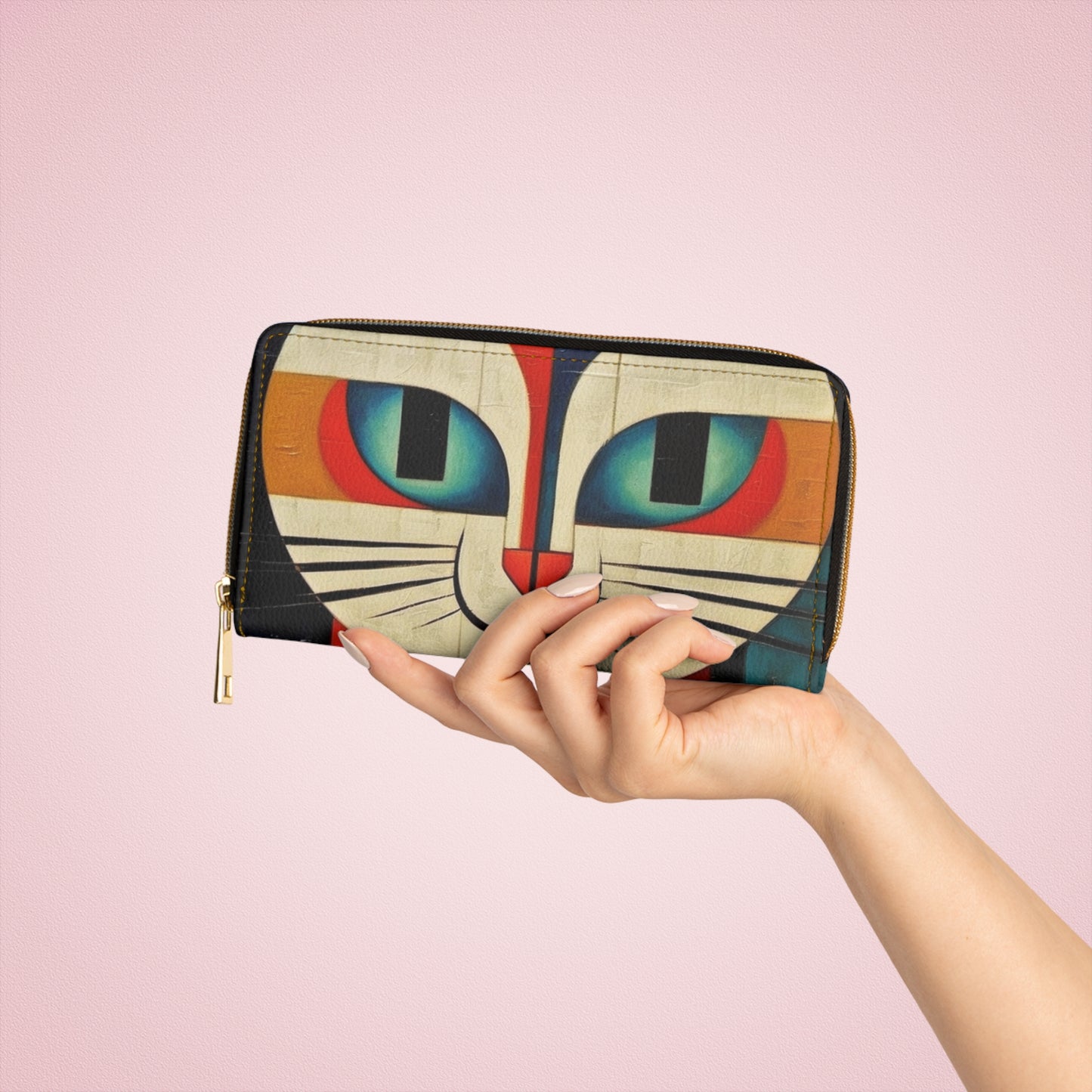 Artistic Vintage Vibes: Picasso-Inspired Midcentury Modern Zipper Wallet for Retro Fashion