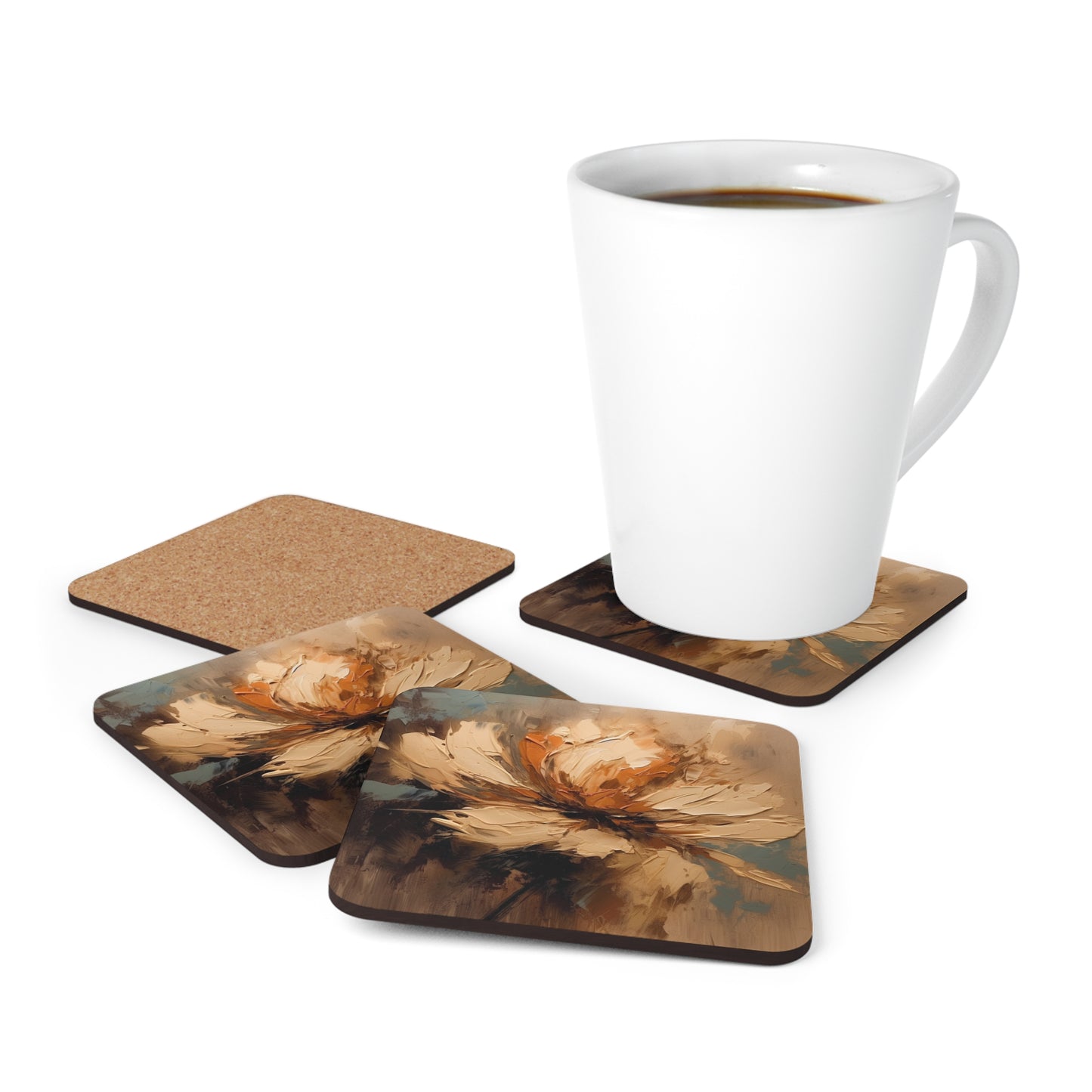Artistic Fusion: Corkwood Coaster Set Infused with Tan Hua-Inspired Abstract Art