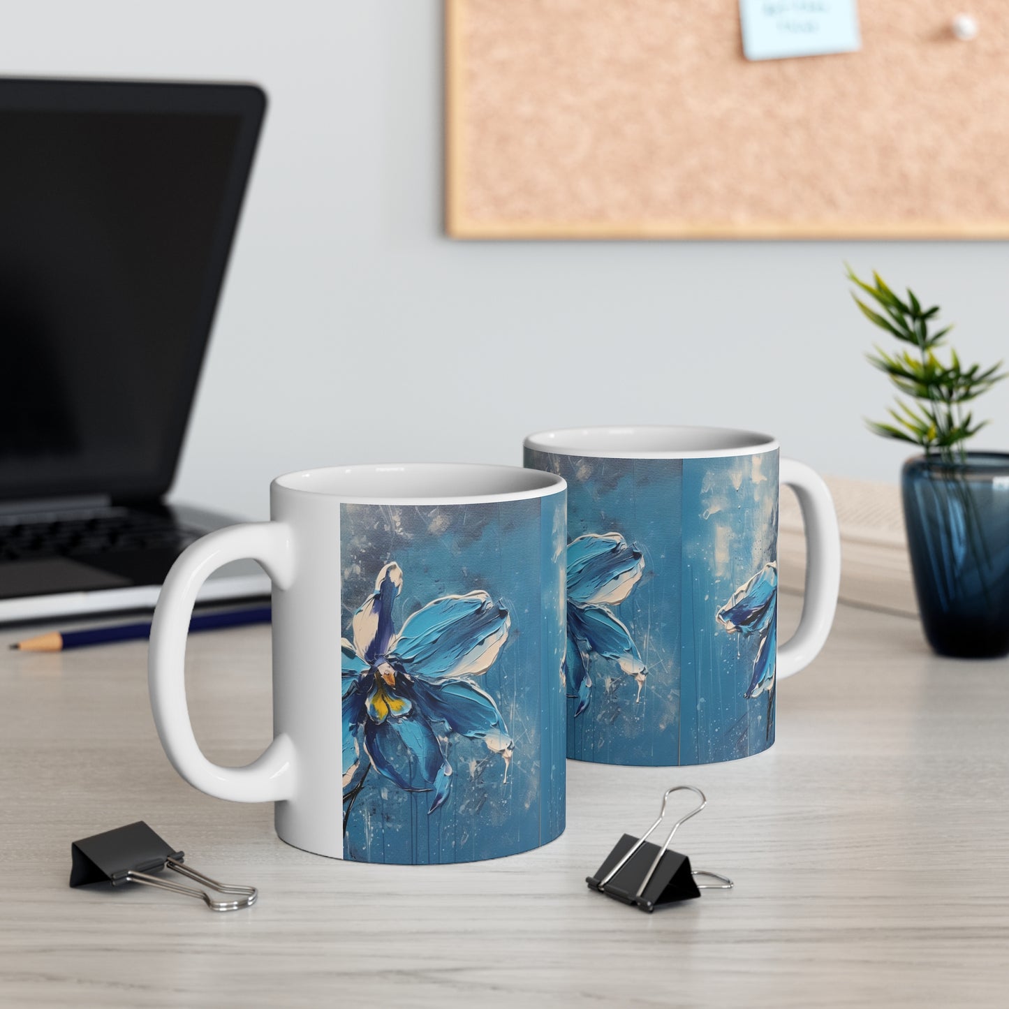 Elevate Your Sips with Blue Orchid Abstract Paintings Ceramic Mug