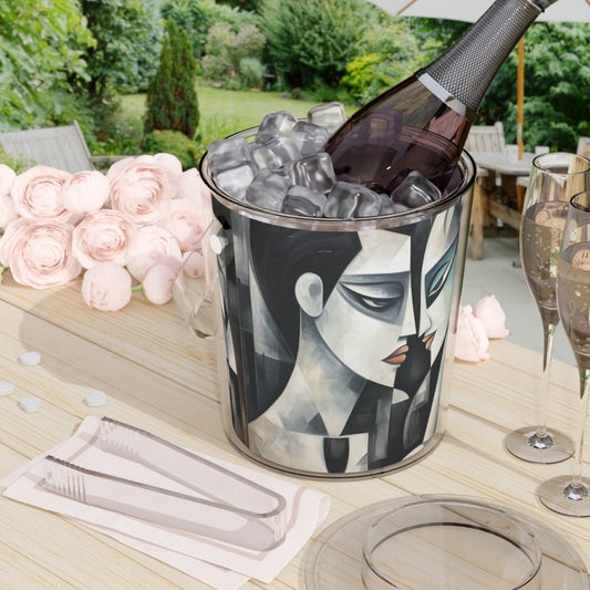 Ice Bucket with Tongs with Cubist Art: Sip with Artistic Finesse and Abstract Flair