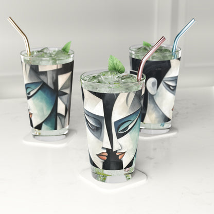 Pint Glass with Cubist Art: Sip with Artistic Finesse and Abstract Flair