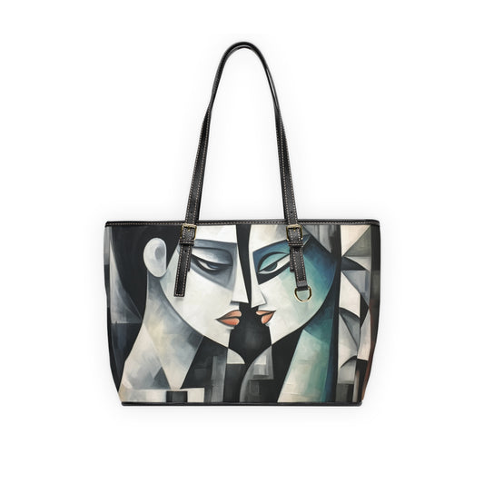PU Leather Shoulder Bag with Cubist Art Finesse and Abstract Flair