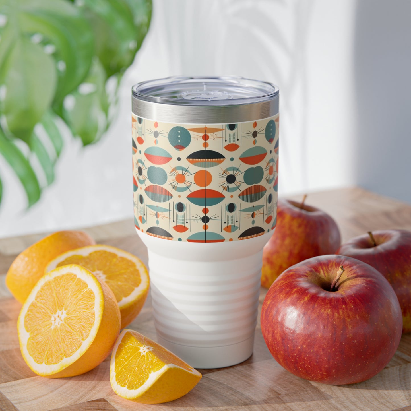 Artful Fusion: Vintage Fashion-inspired Ringneck Tumbler with Midcentury Modern Design
