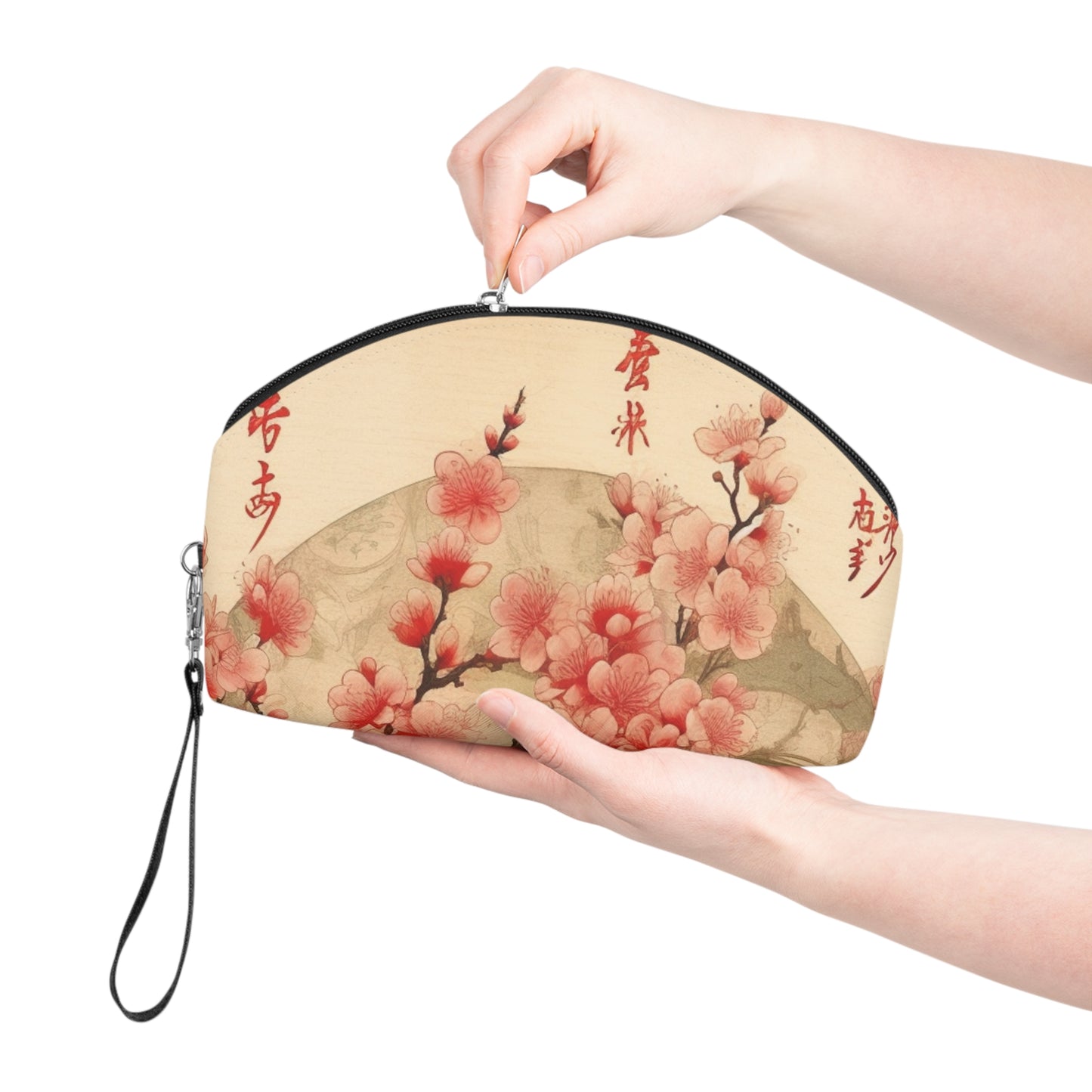 Whimsical Blossom Dreams: Makeup Bag with Delightful Flower Drawings and Cherry Blossoms