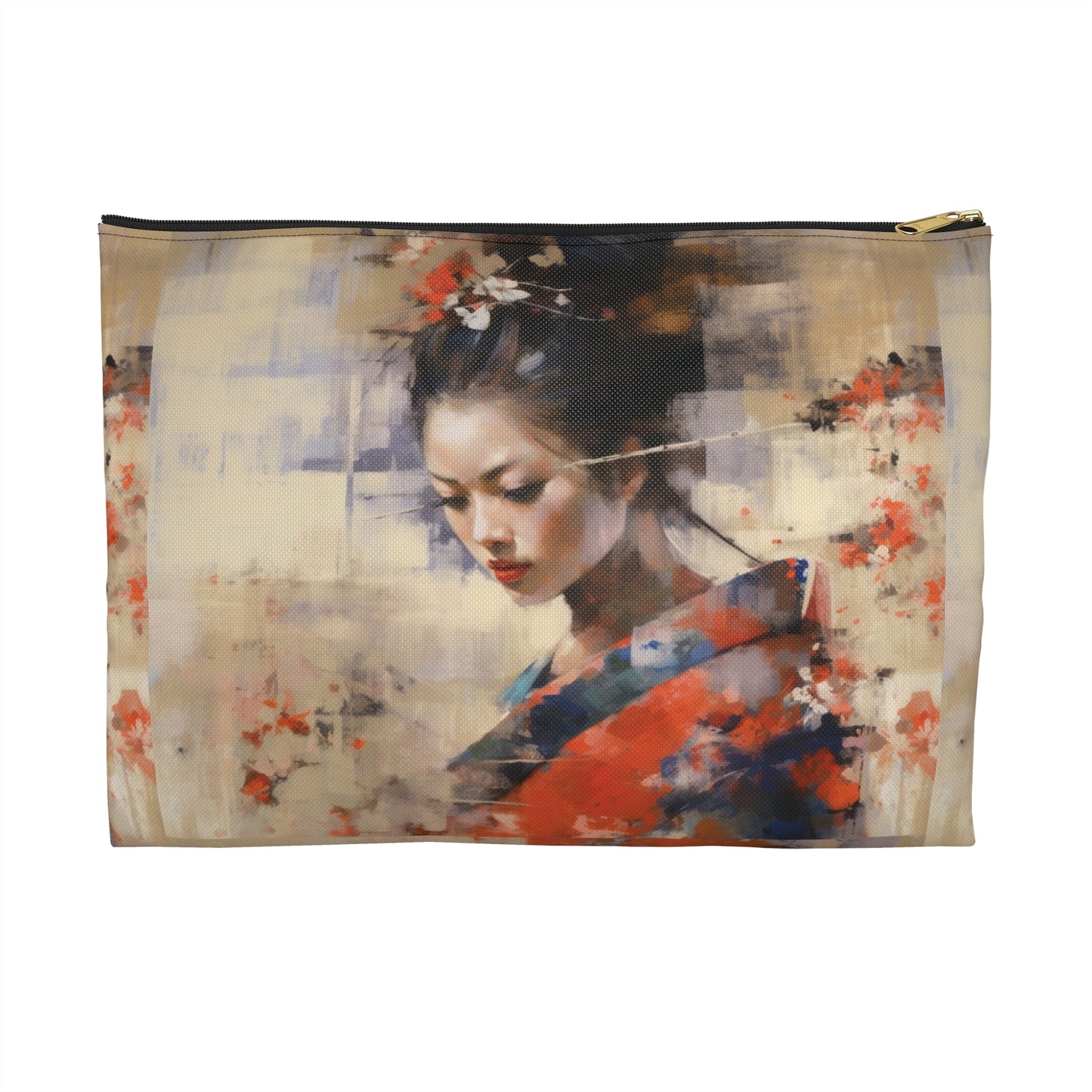 Japanese-Inspired Abstract Oil Painting Accessory Pouch: Celebrating Geisha Beauty