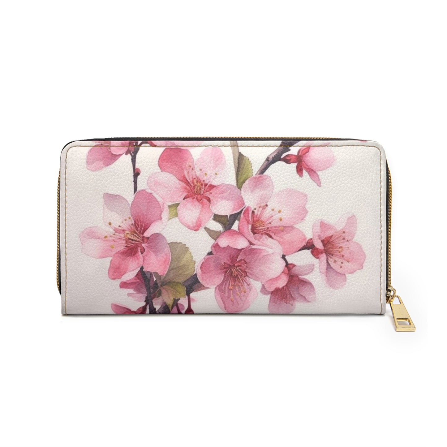 Artistic Flourish: Floral Watercolor Cherry Blossom Zipper Wallet