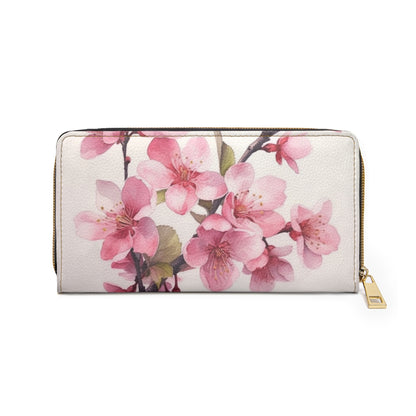 Artistic Flourish: Floral Watercolor Cherry Blossom Zipper Wallet