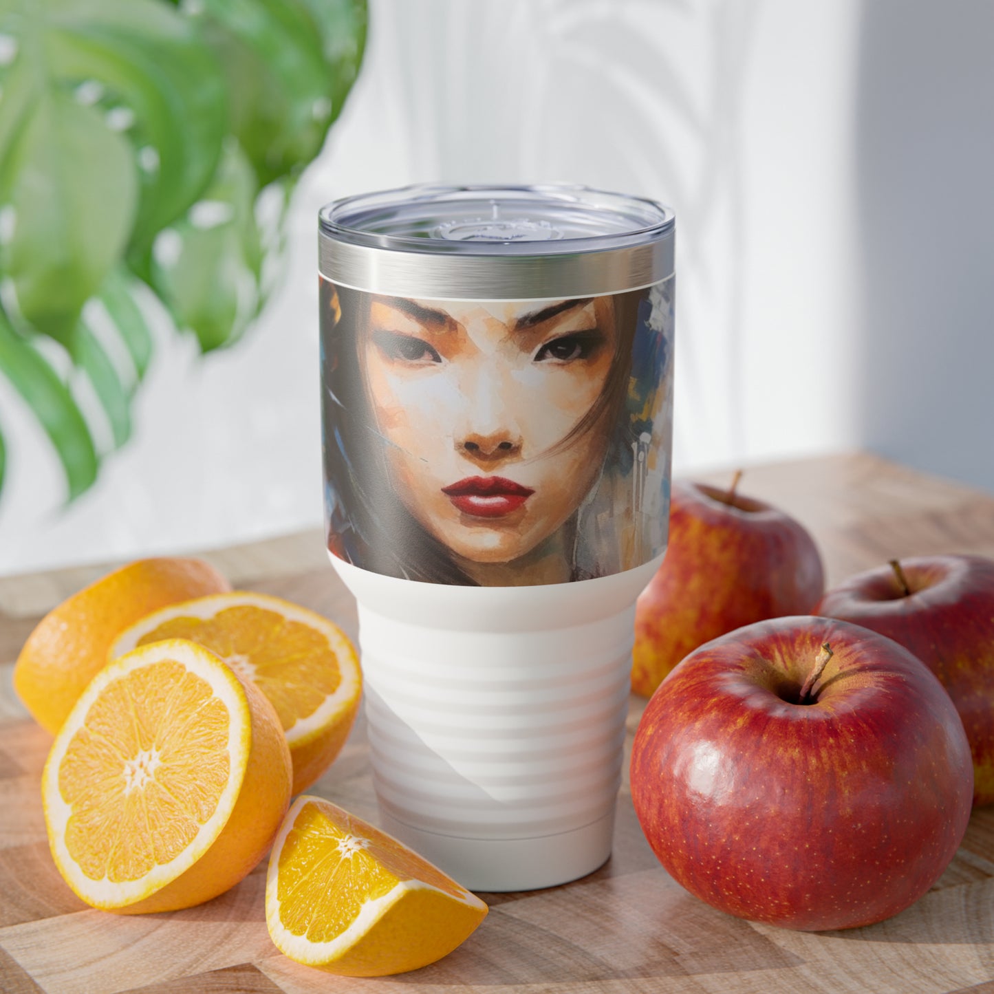 Artistic Fusion: Abstract Geisha Art Ringneck Tumbler, A Harmonious Blend of Style and Expression