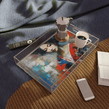 Acrylic Serving Tray with Geisha Art: Japanese Artistic Flair