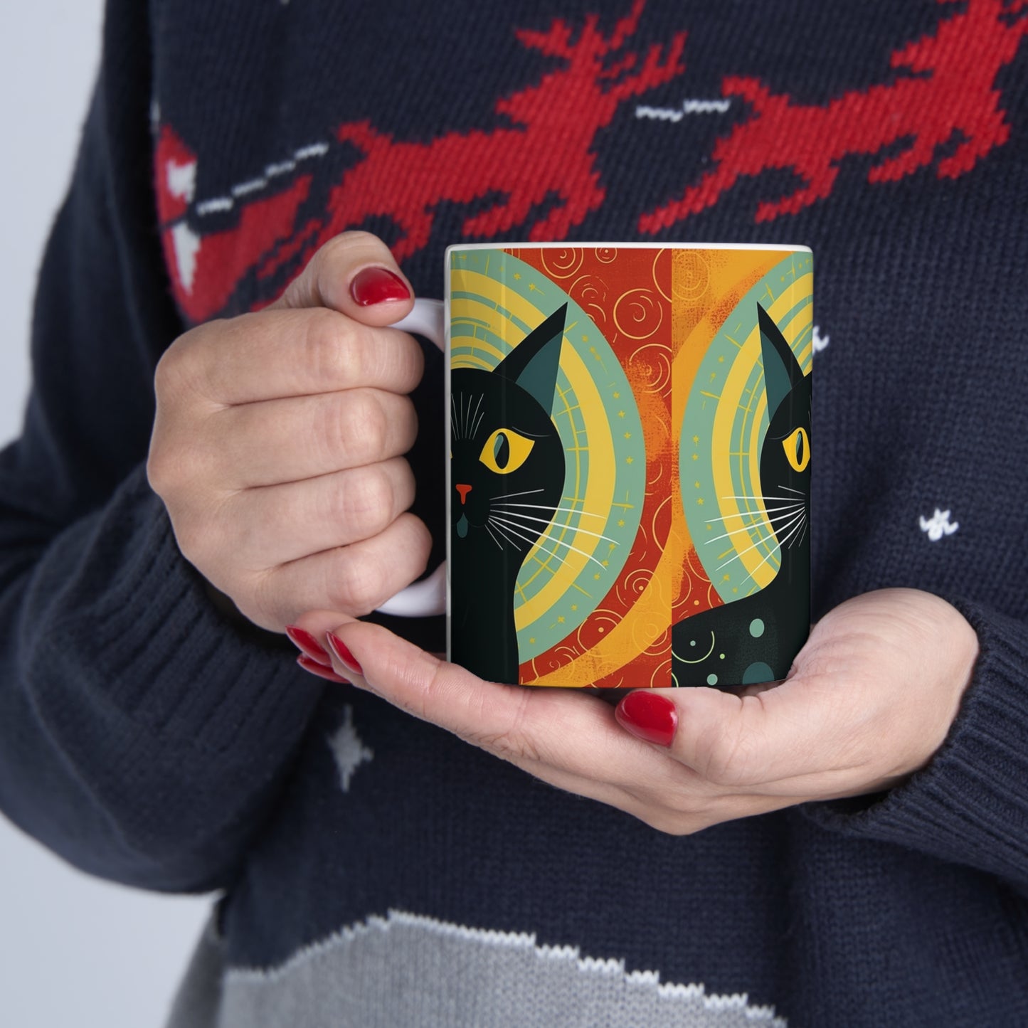Timeless Whiskers: 1950s and 1960s Fashion-Inspired Cat Mug