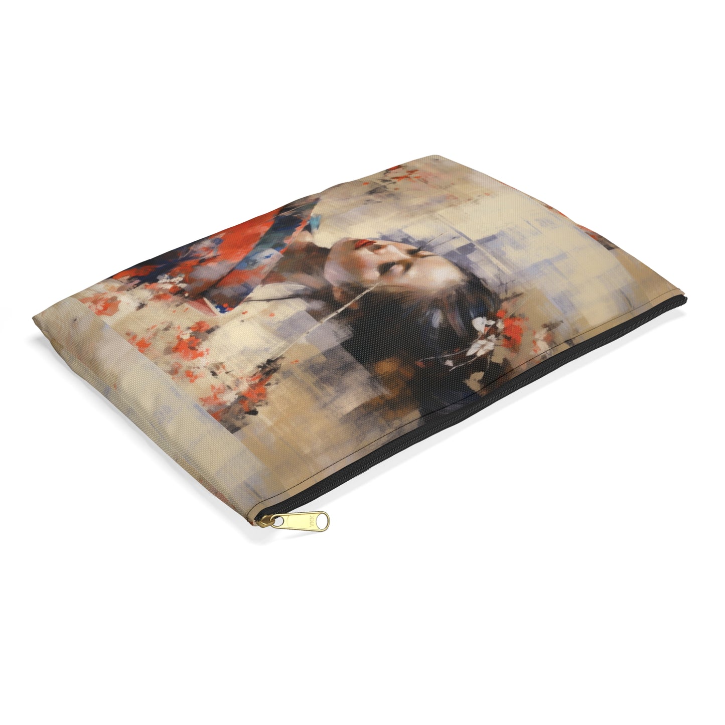 Japanese-Inspired Abstract Oil Painting Accessory Pouch: Celebrating Geisha Beauty