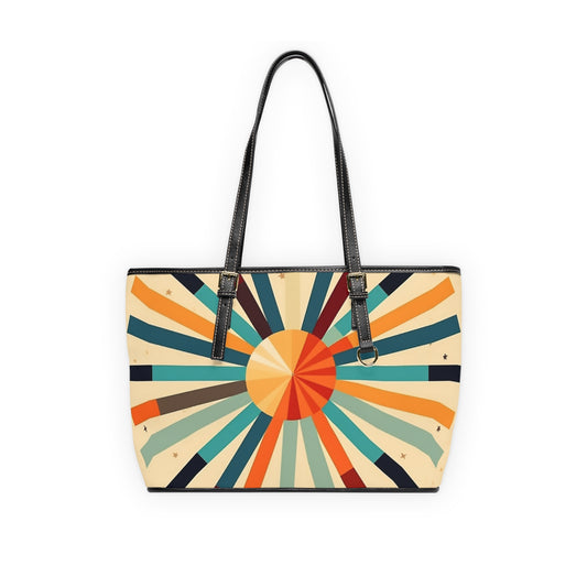 Midcentury Modern Artistry: Starburst Candy Colored PU Leather Shoulder Bag with Atomic Age Design