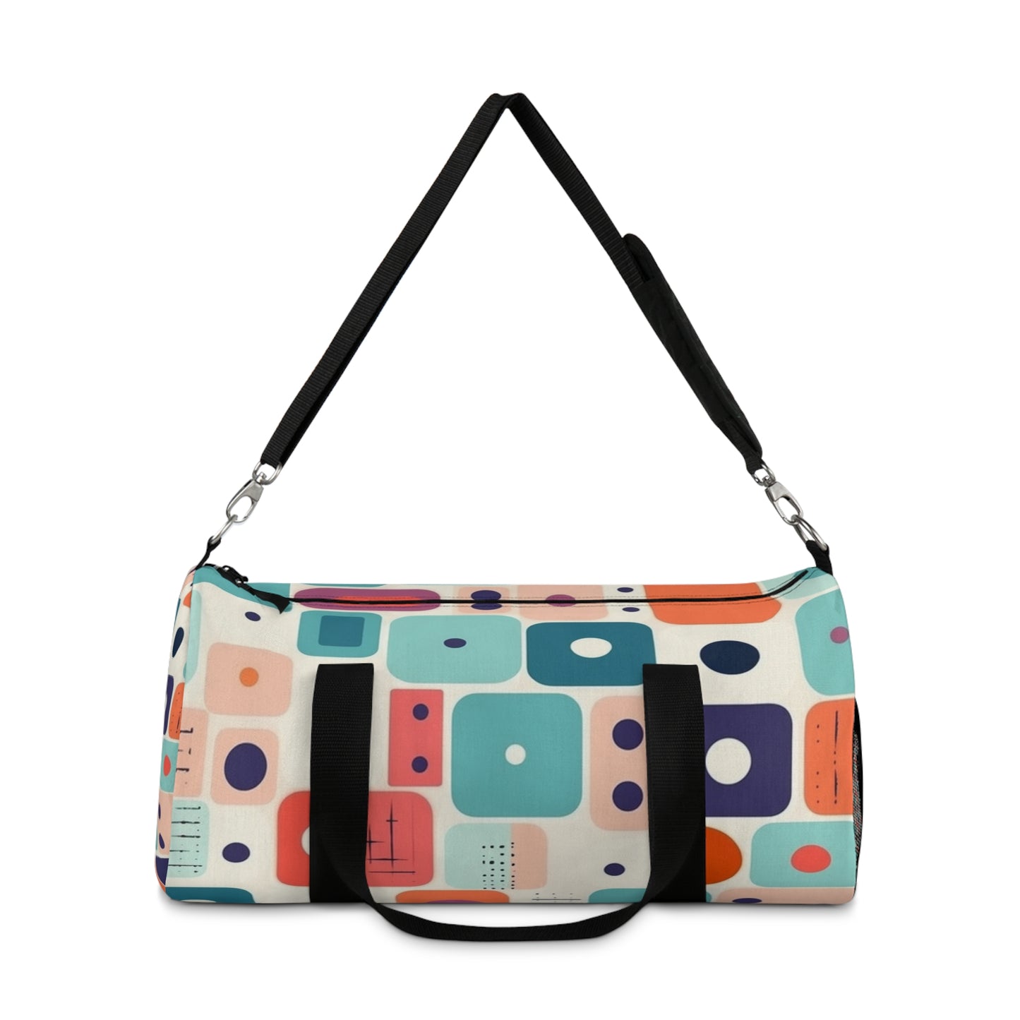 Retro Chic: Atomic Age-Inspired Duffel Bag with Midcentury Modern Design and 1960s Fashion