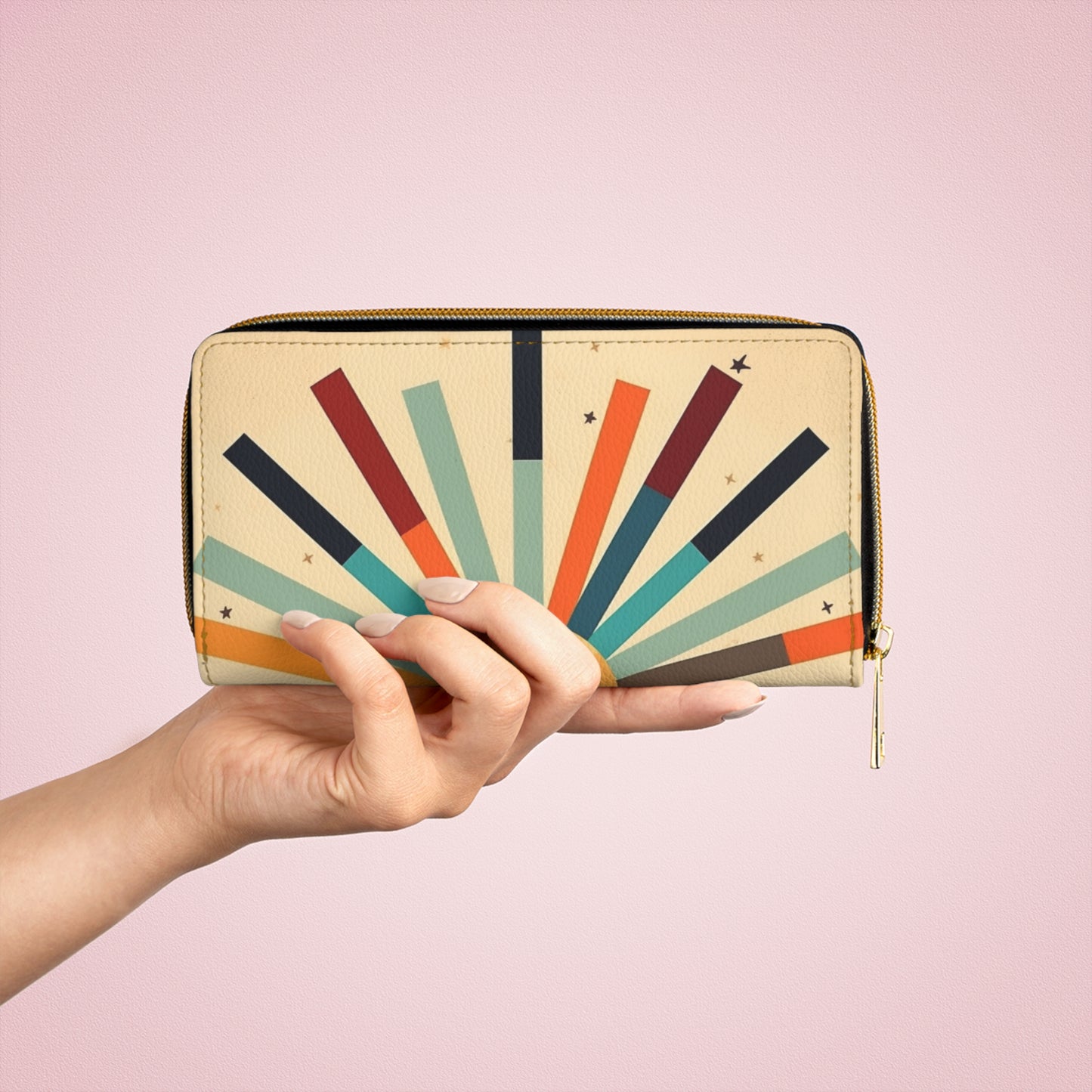 Midcentury Modern Starburst Candy Colored Zipper Wallet