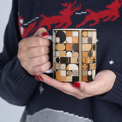 Circular Mosaic Ceramic Mug: Geometric Simplicity in Earthy Tones