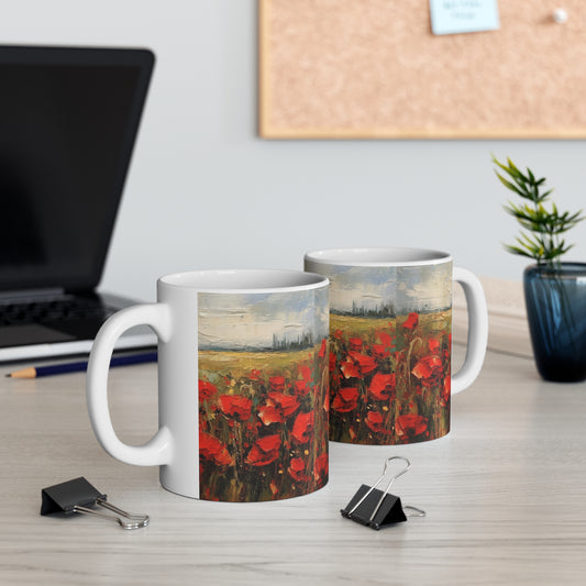 Abstract Poppy Fields: Ceramic Mug for Artistic Inspiration