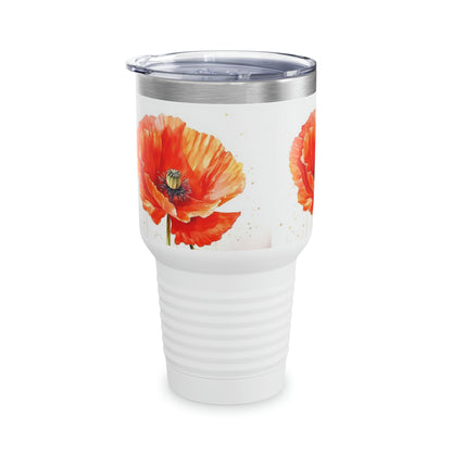 Vibrant Poppies: Ringneck Tumbler with Watercolor Floral Elegance