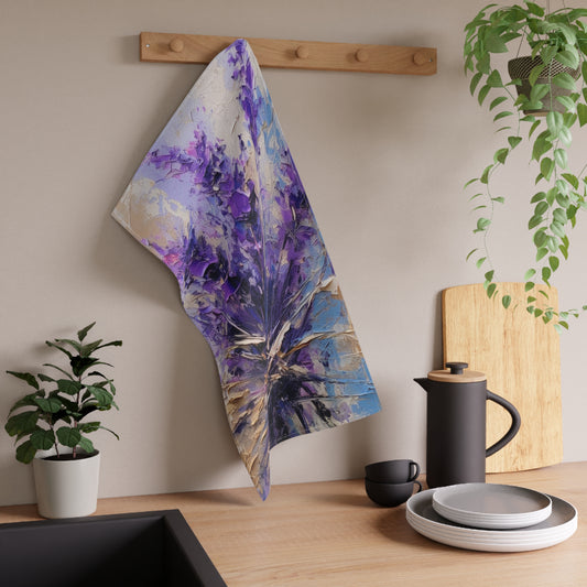Vibrant Lavender Art on Kitchen Towel: A Floral Delight for Your Senses
