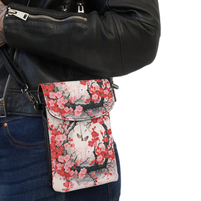 Cherry Blossom Delight: Small Cell Phone Wallet Adorned with Intricate Flower Drawings and Artistry