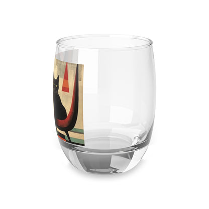 Atomic Whisker Delight: Midcentury Modern Whiskey Glass with Vintage Fashion and Playful Cat Motifs