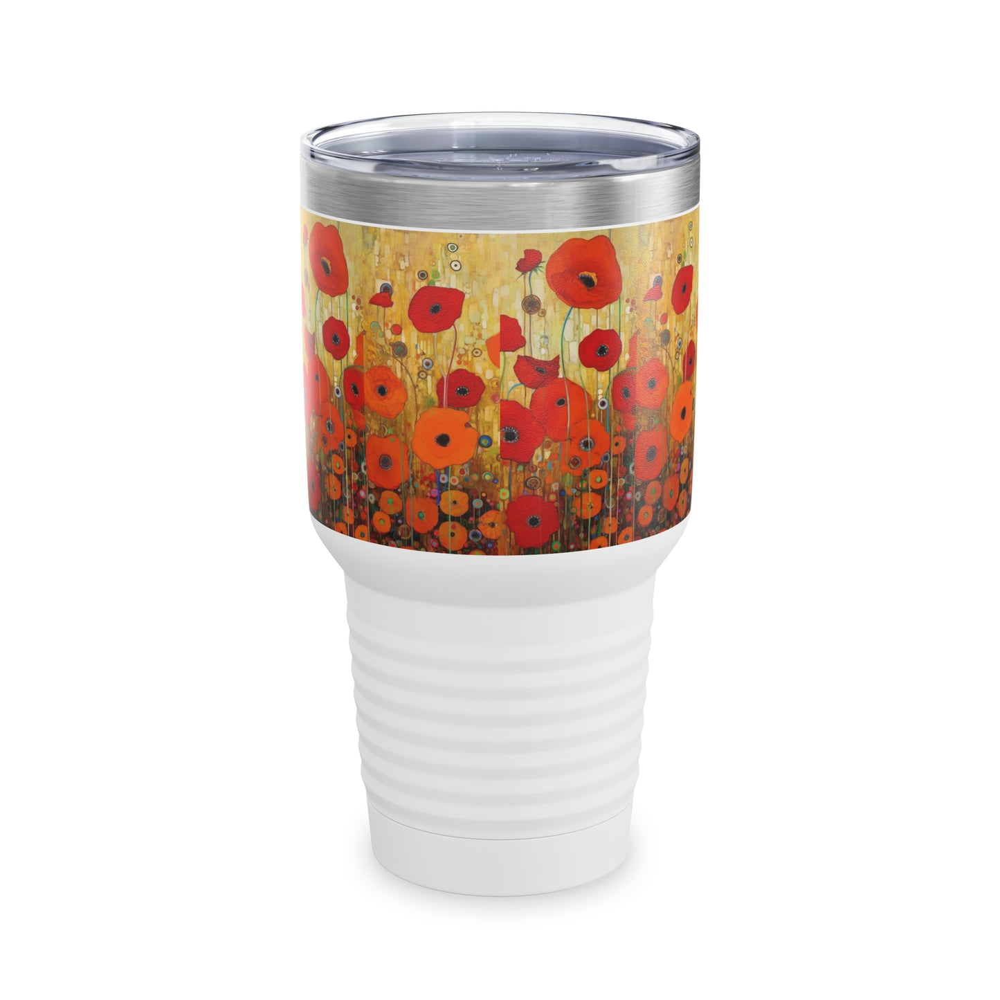 Floral Opulence: Ringneck Tumbler Showcasing the Enchanting Poppies Inspired by Gustav Klimt