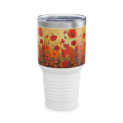 Floral Opulence: Ringneck Tumbler Showcasing the Enchanting Poppies Inspired by Gustav Klimt