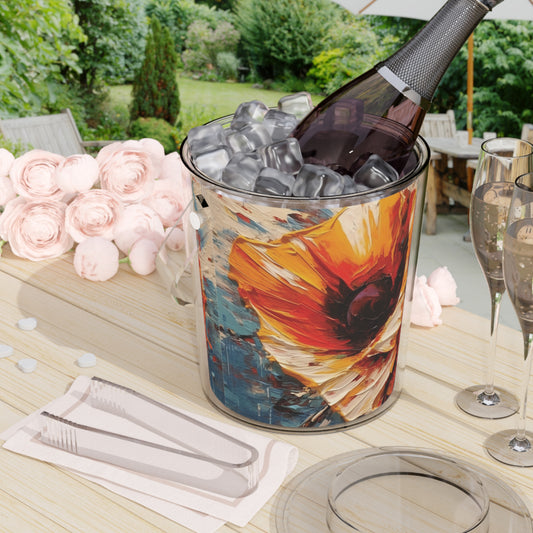 Exploring Poppy Beauty: Flower Drawing Ice Bucket with Tongs