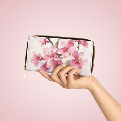 Artistic Flourish: Floral Watercolor Cherry Blossom Zipper Wallet