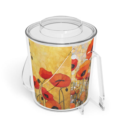 Elevate Your Sip:  Ice Bucket with Tongs Adorned with Gustav Klimt's Poppies