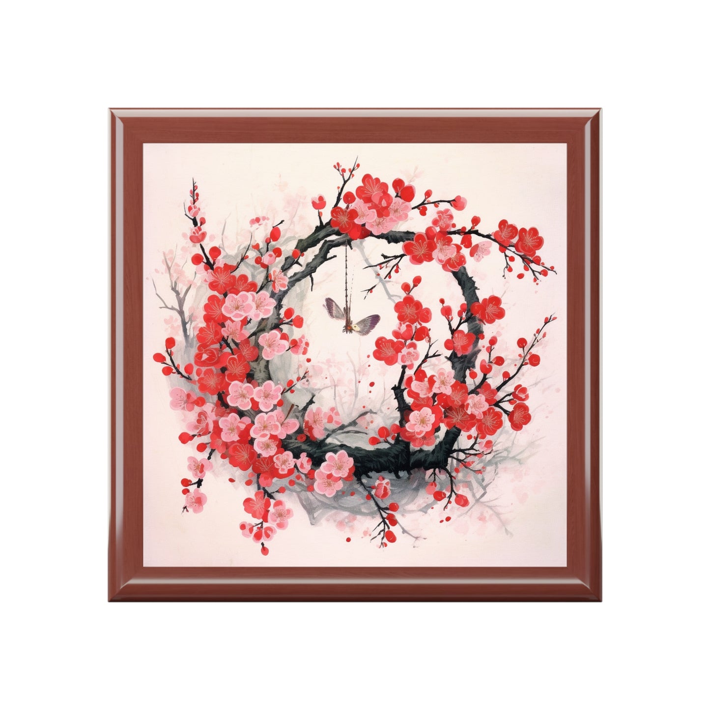 Cherry Blossom Delight: Jewelry Box Adorned with Intricate Flower Drawings and Artistry